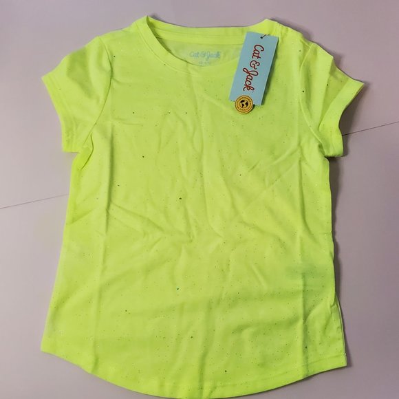 Cat & Jack Girls Shirt Short Sleeve Neon Yellow Gl - Picture 1 of 4